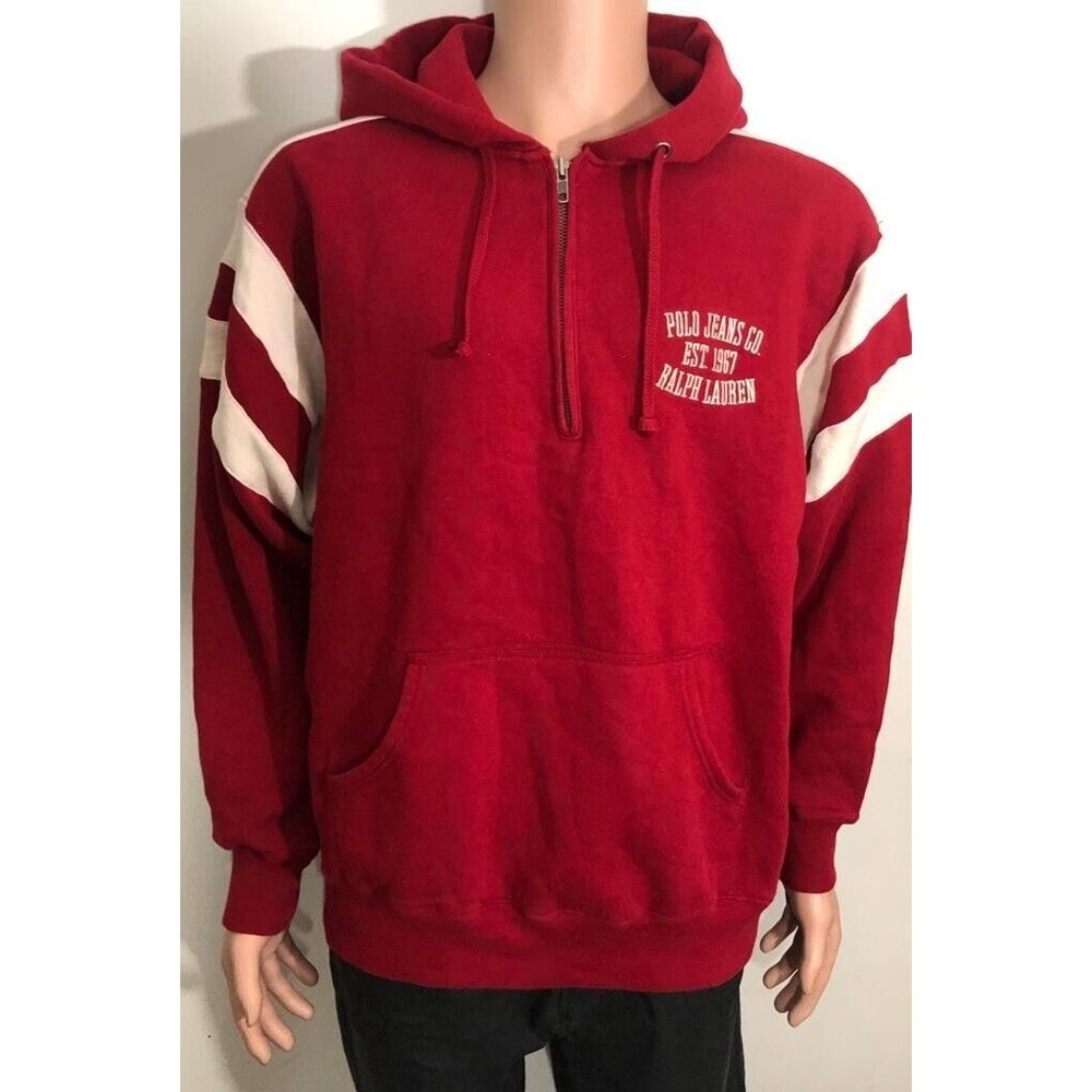 Polo Jean Co. Ralph Lauren Mens 1/2 Zip Pullover Sweatshirt Red Sz L Vintage